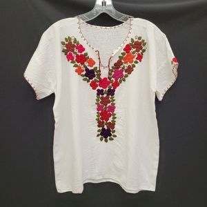 Balam Handmade Embroidered "Y" Floral Blouse
